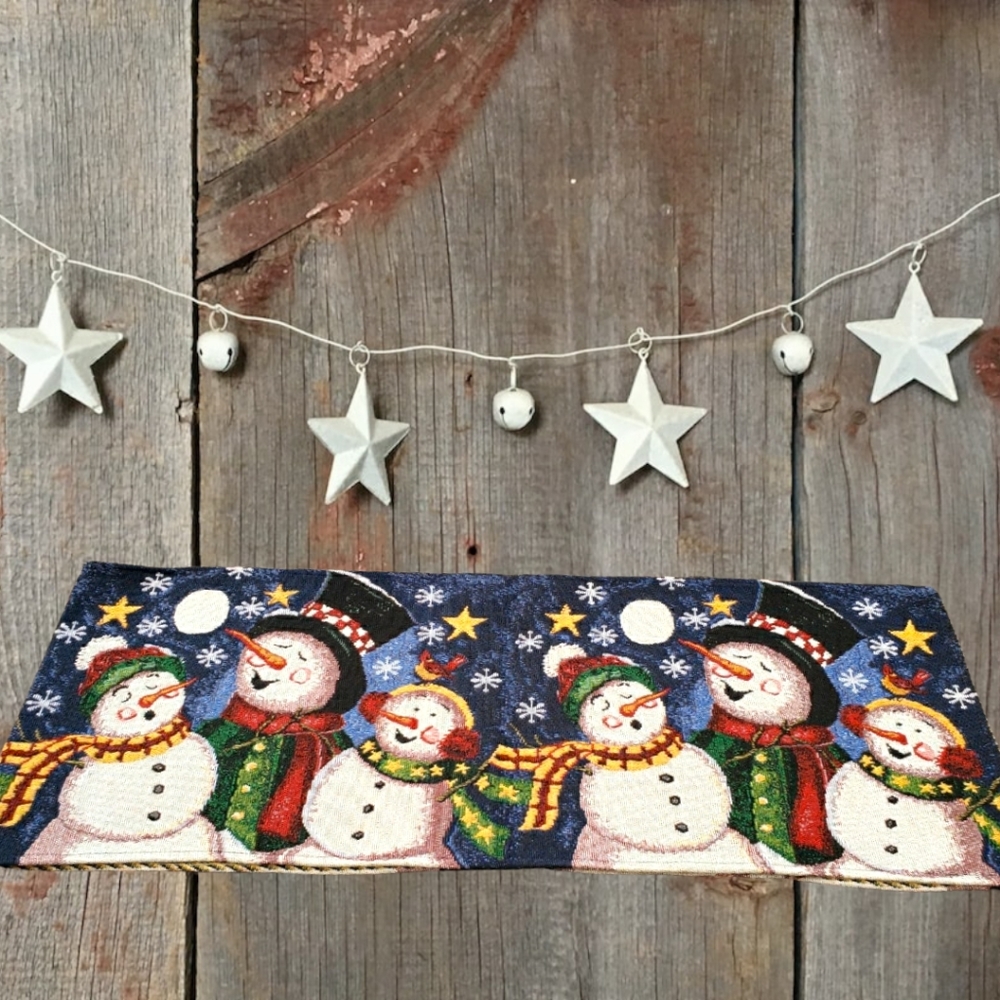 Caroling Snowman Family Tapestry Christmas Runner 12.5" x 70"